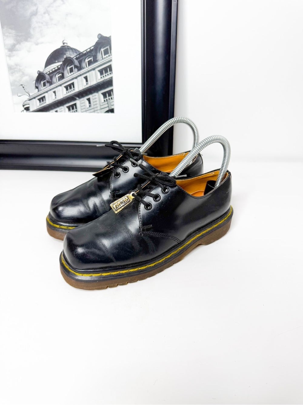 Vintage Dr. Martens Made in England Black Leather 3-Eye Square Toe Shoes UK 3